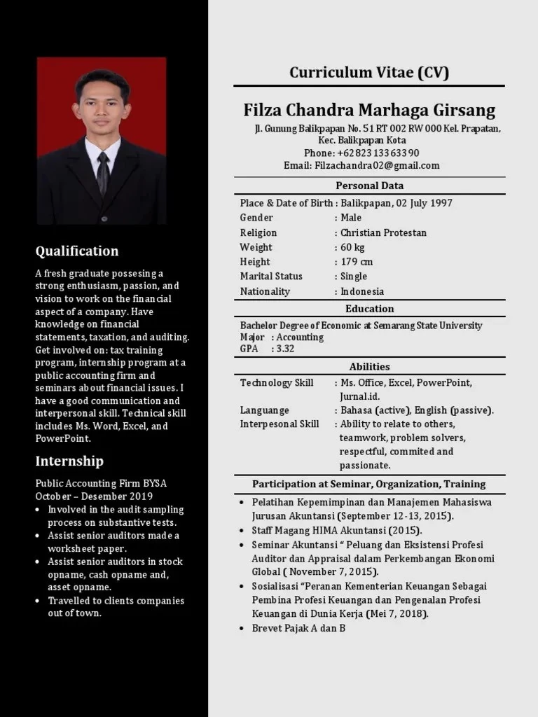 Contoh CV Tanpa Pengalaman Kerja Bahasa Inggris