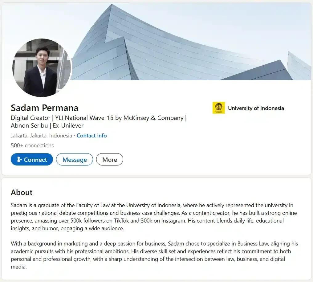 Contoh Profil LinkedIn Fresh Graduate