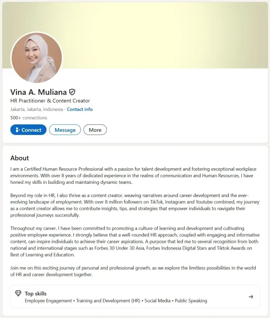 Contoh Profil LinkedIn Profesional